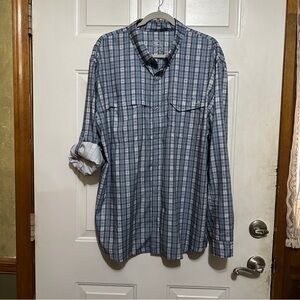 HUK Shirt Mens X-Large Blue Plaid Performance Button Down Vented Breathable Fish